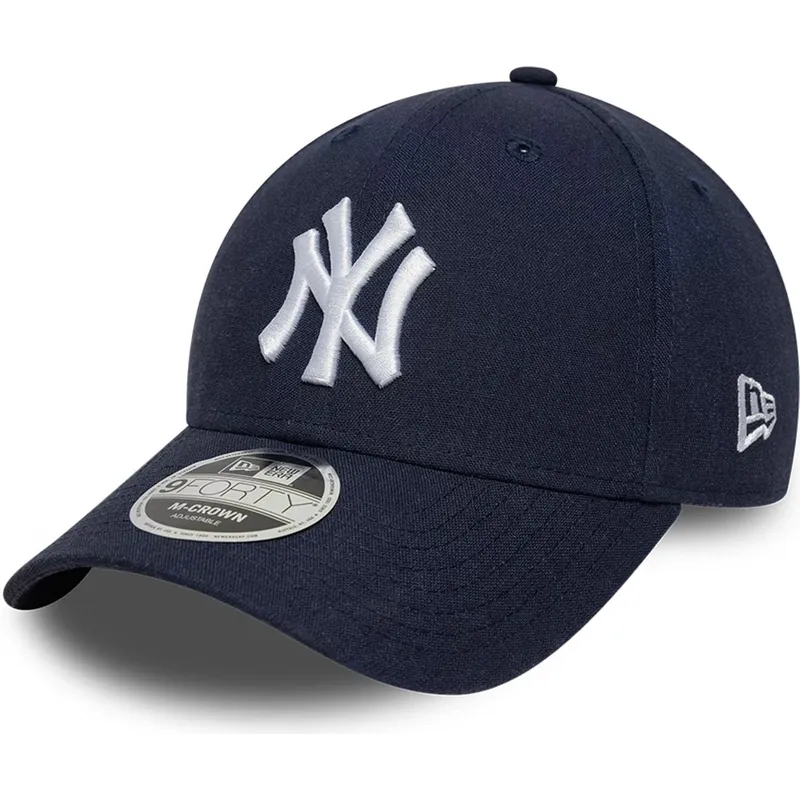 new-era-curved-brim-9forty-m-crown-linen-new-york-yankees-mlb-navy-blue-snapback-cap