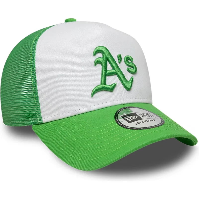 new-era-green-logo-a-frame-league-essential-oakland-athletics-mlb-green-and-white-trucker-hat