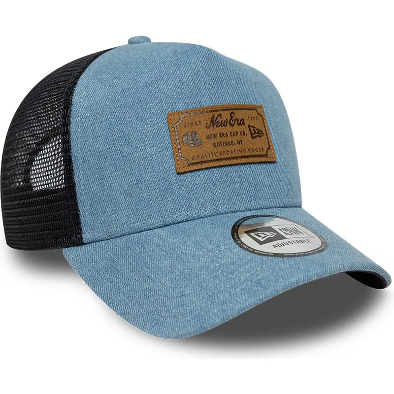 new-era-a-frame-denim-leather-patch-blue-trucker-hat