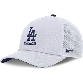 Nike Blue Logo Primetime Dri-Fit Rise Structured Los Angeles Dodgers MLB White Trucker Hat