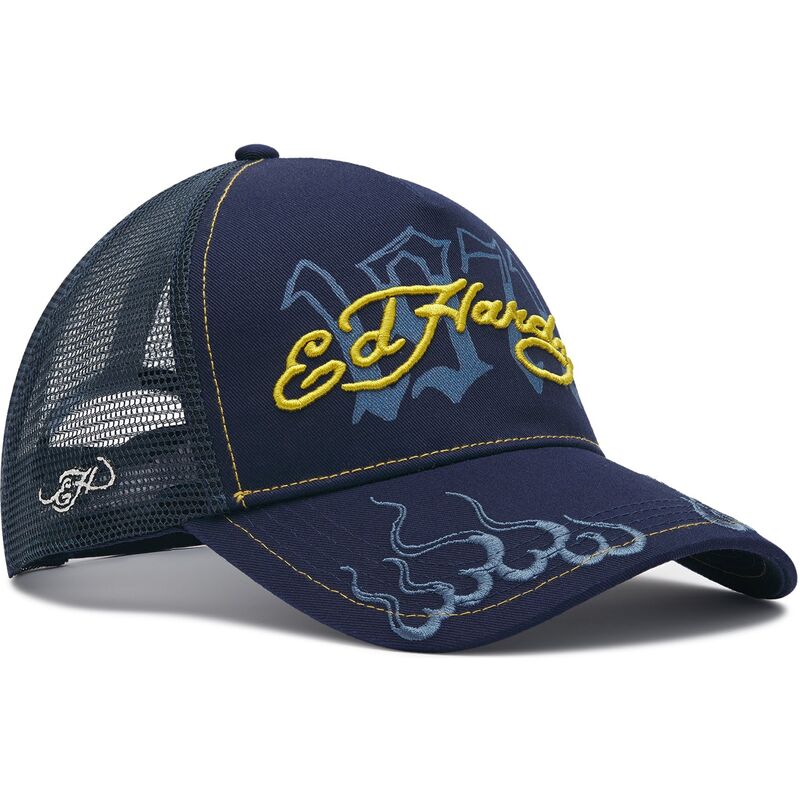 ed-hardy-1971-navy-blue-and-yellow-trucker-hat