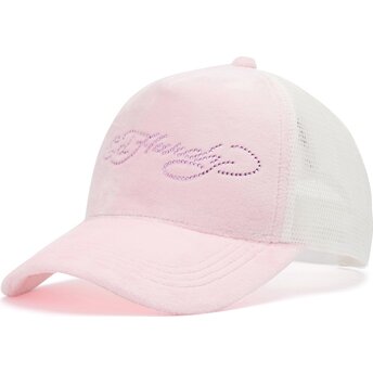 Ed Hardy Diamante Velour Pink and White Trucker Hat