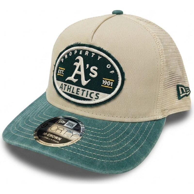 new-era-9forty-m-crown-a-frame-fray-oakland-athletics-mlb-beige-and-green-trucker-hat new-era-9forty-m-crown-a-frame-fray-oakland-athletics-mlb-beige-and-green-trucker-hat