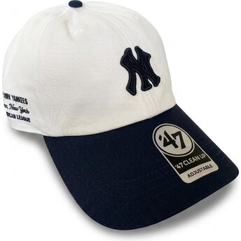 47 Brand Curved Brim Clean Up Contemporary Two Tone New York Yankees MLB Beige and Navy Blue Adjustable Cap