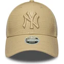 new-era-curved-brim-women-9forty-pu-pattern-new-york-yankees-mlb-beige-adjustable-cap-with-beige-logo