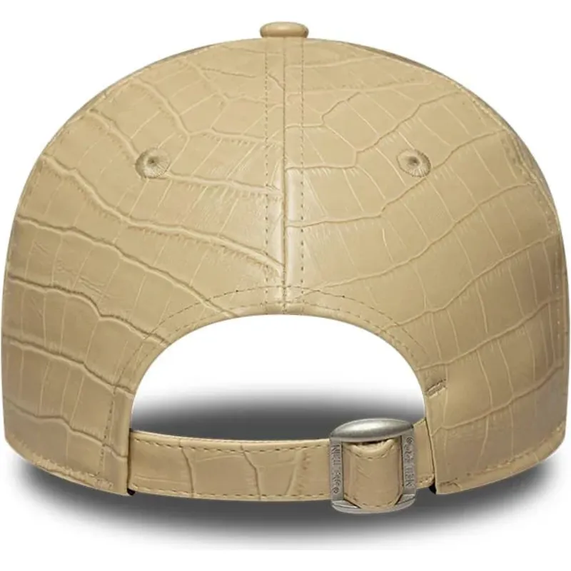 new-era-curved-brim-women-9forty-pu-pattern-new-york-yankees-mlb-beige-adjustable-cap-with-beige-logo