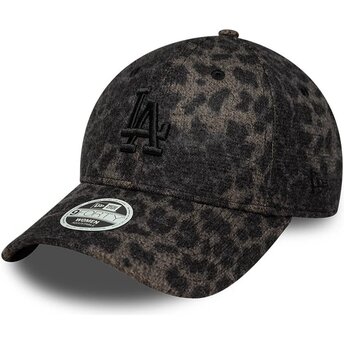 New Era Curved Brim Women Black Logo 9FORTY Leopard Cosy Los Angeles Dodgers MLB Leopard Adjustable Cap