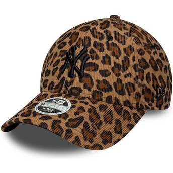 New Era Curved Brim Women Black Logo 9FORTY Leopard Cord New York Yankees MLB Leopard Adjustable Cap