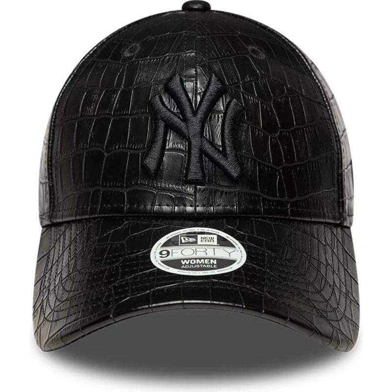 new-era-curved-brim-women-black-logo-9forty-pu-pattern-new-york-yankees-mlb-black-adjustable-cap