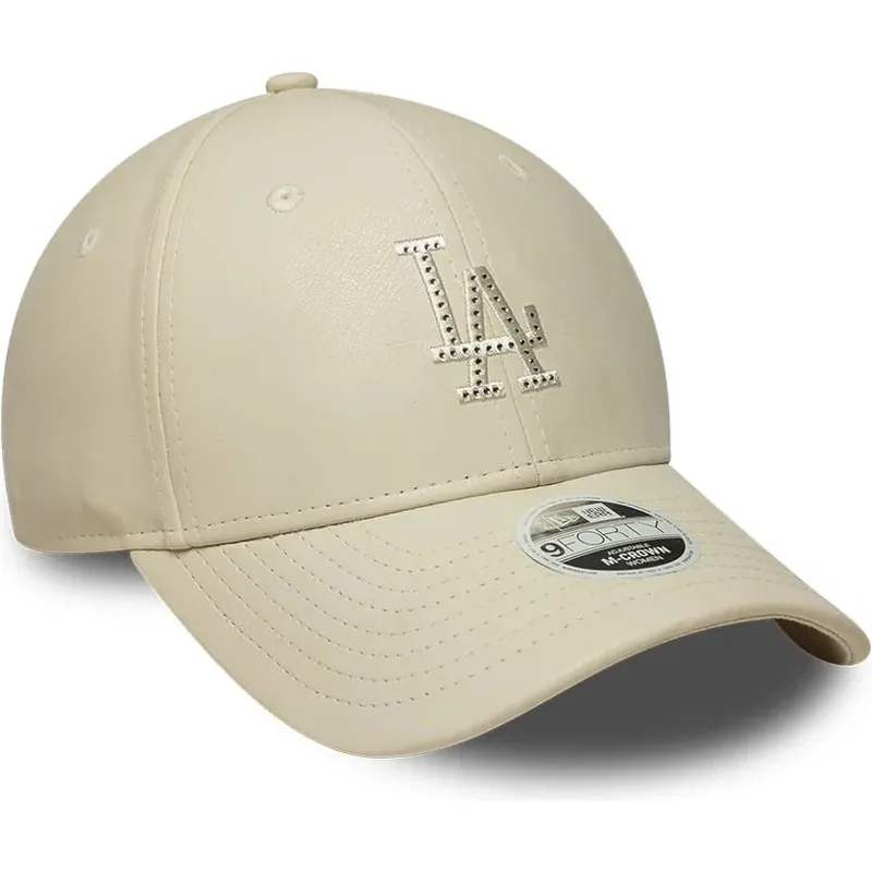 new-era-curved-brim-women-9forty-m-crown-pu-diamante-los-angeles-dodgers-mlb-beige-snapback-cap-with-beige-logo