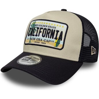 New Era California A Frame License Plate Beige and Navy Blue Trucker Hat