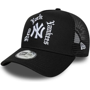 New Era A Frame Wordmark New York Yankees MLB Black Trucker Hat
