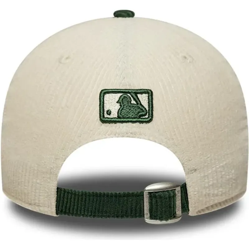 new-era-curved-brim-green-logo-9forty-m-crown-cord-los-angeles-dodgers-mlb-beige-and-green-snapback-cap
