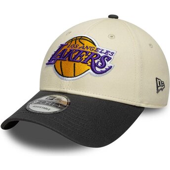 New Era Curved Brim 9FORTY Colour Block Los Angeles Lakers NBA Beige and Black Adjustable Cap