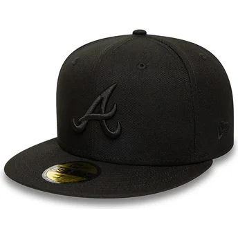 New Era Flat Brim Black Logo 59FIFTY Atlanta Braves MLB Black Fitted Cap