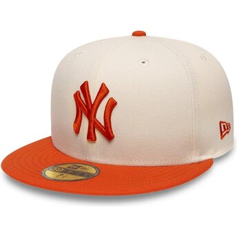 New Era Flat Brim Orange Logo 59FIFTY League Essential New York Yankees MLB Beige and Orange Fitted Cap