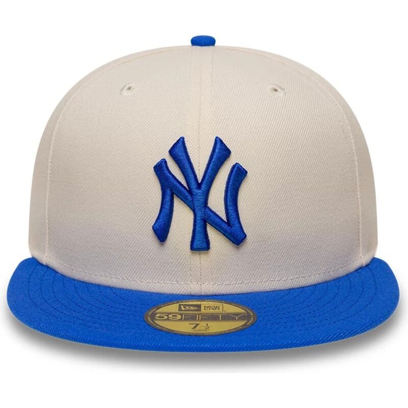 new-era-flat-brim-blue-logo-59fifty-league-essential-new-york-yankees-mlb-beige-and-blue-fitted-cap