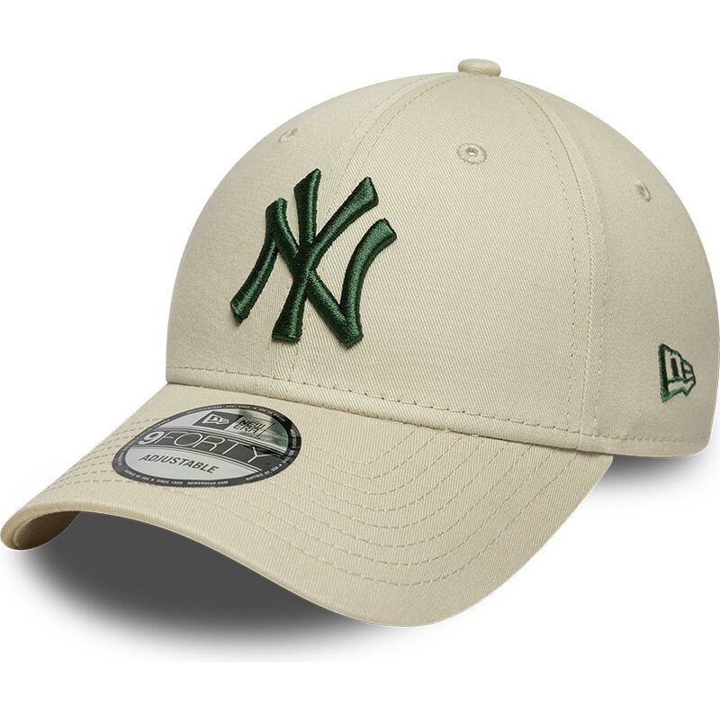 new-era-curved-brim-dark-green-logo-9forty-league-essential-new-york-yankees-mlb-beige-adjustable-cap