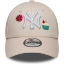 new-era-curved-brim-youth-9forty-food-icon-cupcake-new-york-yankees-mlb-pink-adjustable-cap