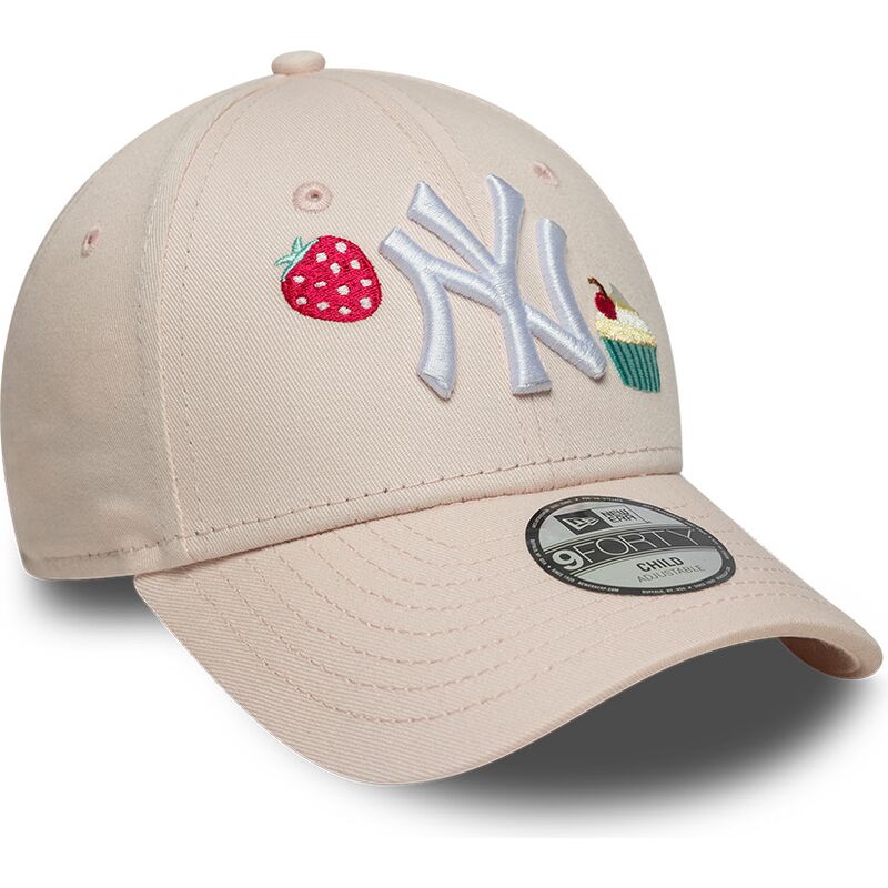 new-era-curved-brim-youth-9forty-food-icon-cupcake-new-york-yankees-mlb-pink-adjustable-cap