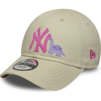 New Era Curved Brim Youth Pink Logo 9FORTY Dino Icon New York Yankees MLB Beige Adjustable Cap