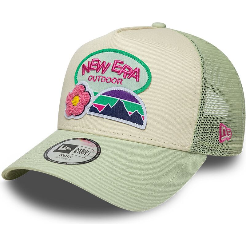 new-era-youth-a-frame-outdoor-green-and-beige-trucker-hat new-era-youth-a-frame-outdoor-green-and-beige-trucker-hat