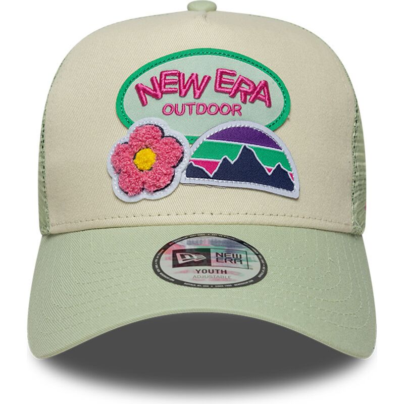 new-era-youth-a-frame-outdoor-green-and-beige-trucker-hat new-era-youth-a-frame-outdoor-green-and-beige-trucker-hat