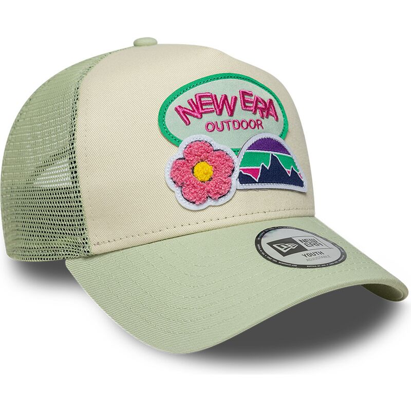 new-era-youth-a-frame-outdoor-green-and-beige-trucker-hat new-era-youth-a-frame-outdoor-green-and-beige-trucker-hat