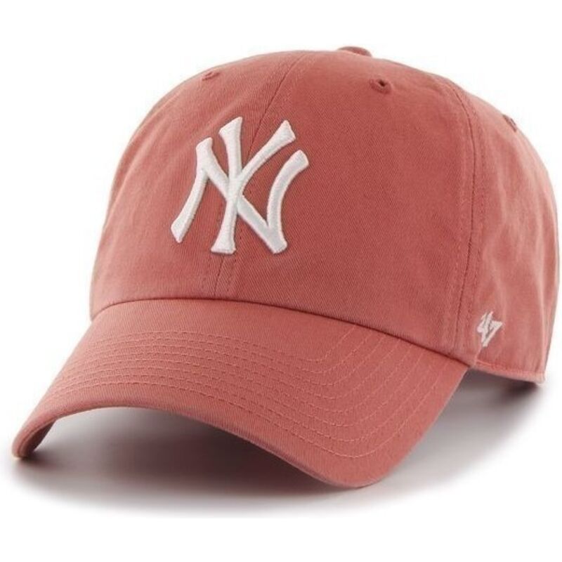 47-brand-curved-brim-clean-up-no-loop-label-island-red-new-york-yankees-mlb-light-red-adjustable-cap 47-brand-curved-brim-clean-up-no-loop-label-island-red-new-york-yankees-mlb-light-red-adjustable-cap