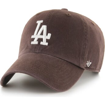 47 Brand Curved Brim Clean Up No Loop Label Los Angeles Dodgers MLB Brown Adjustable Cap