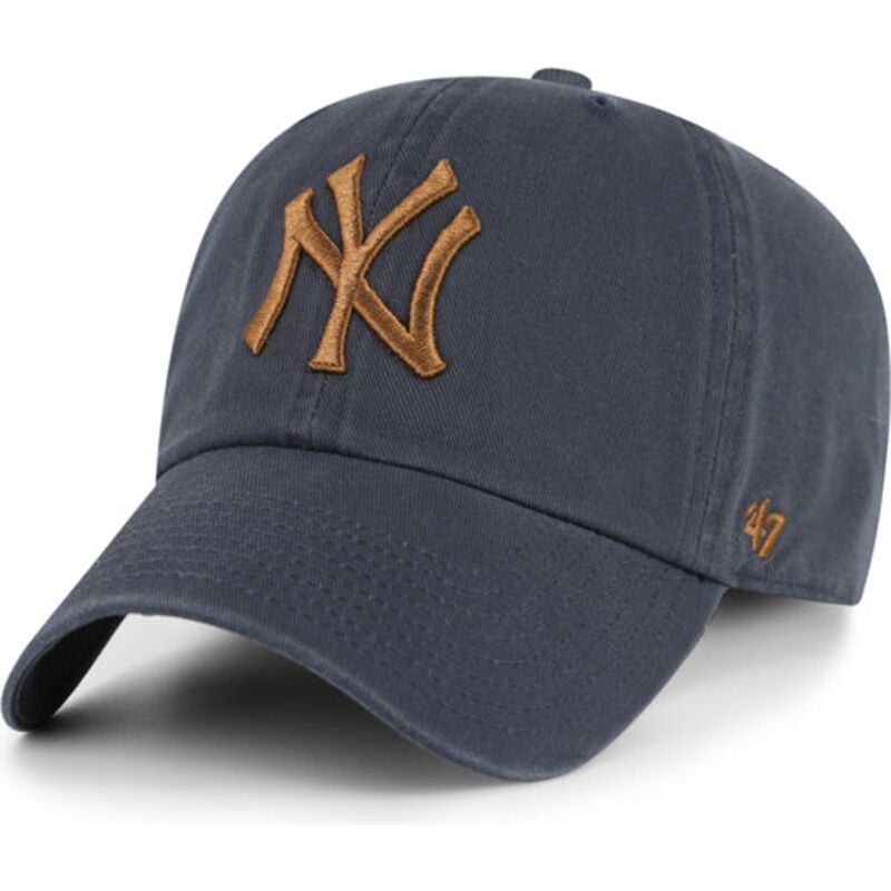 47-brand-curved-brim-brown-logo-clean-up-contrast-vintage-navy-new-york-yankees-mlb-grey-adjustable-cap 47-brand-curved-brim-brown-logo-clean-up-contrast-vintage-navy-new-york-yankees-mlb-grey-adjustable-cap