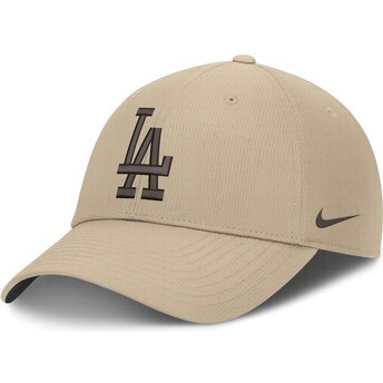 Nike Curved Brim Brown Logo Club Structured Uv Poly Ripstop Los Angeles Dodgers MLB Beige Adjustable Cap