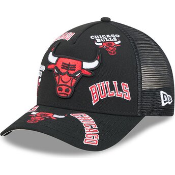 New Era 9FORTY M-Crown A Frame All Over Chicago Bulls NBA Black Trucker Hat
