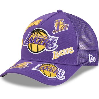 New Era 9FORTY M-Crown A Frame All Over Los Angeles Lakers NBA Purple Trucker Hat