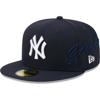 New Era Flat Brim 59FIFTY Side Script New York Yankees MLB Navy Blue Fitted Cap