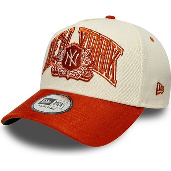 New Era Curved Brim E Frame Wordmark Suede New York Yankees MLB Beige and Brown Snapback Cap