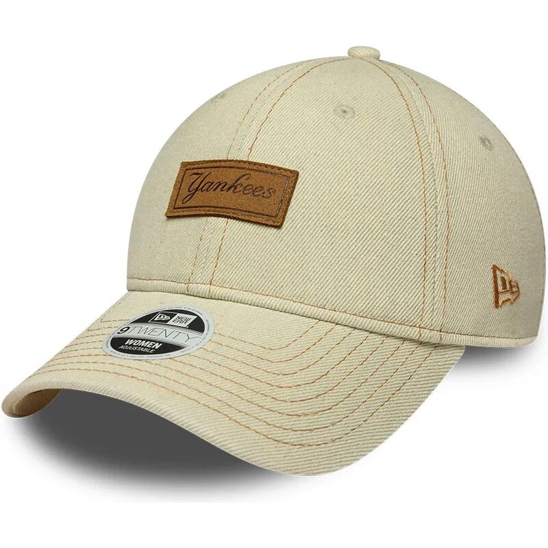 new-era-curved-brim-brown-logo-9twenty-denim-new-york-yankees-mlb-beige-adjustable-cap