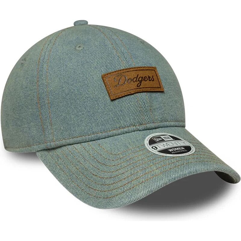 new-era-curved-brim-women-brown-logo-9twenty-denim-los-angeles-dodgers-mlb-blue-adjustable-cap