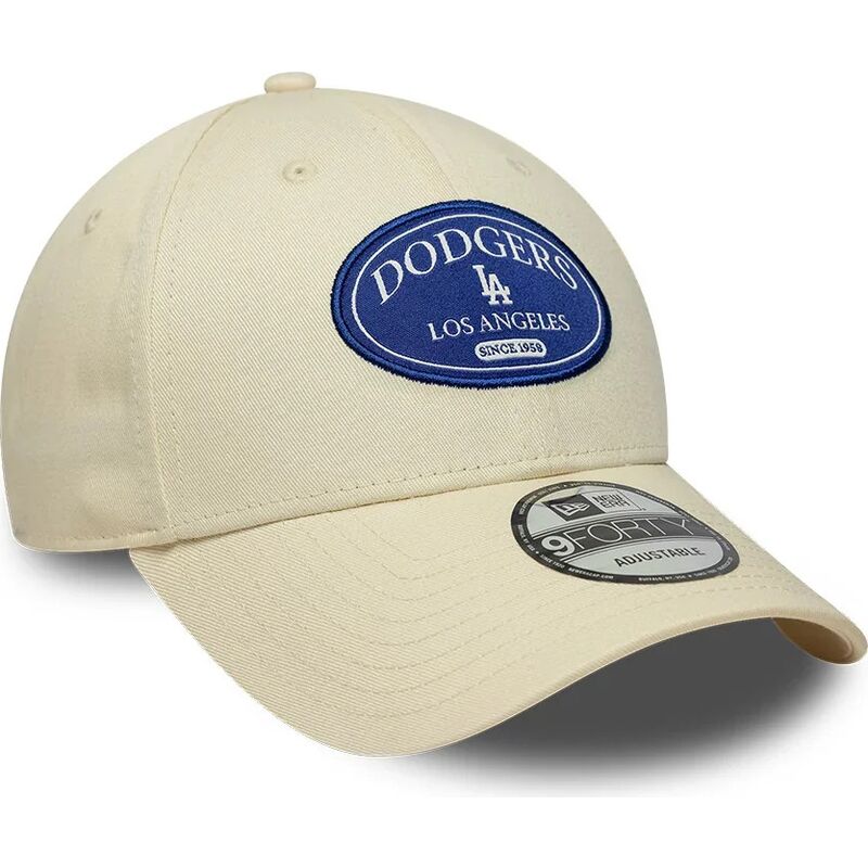 new-era-curved-brim-blue-logo-9forty-patch-los-angeles-dodgers-mlb-cream-adjustable-cap
