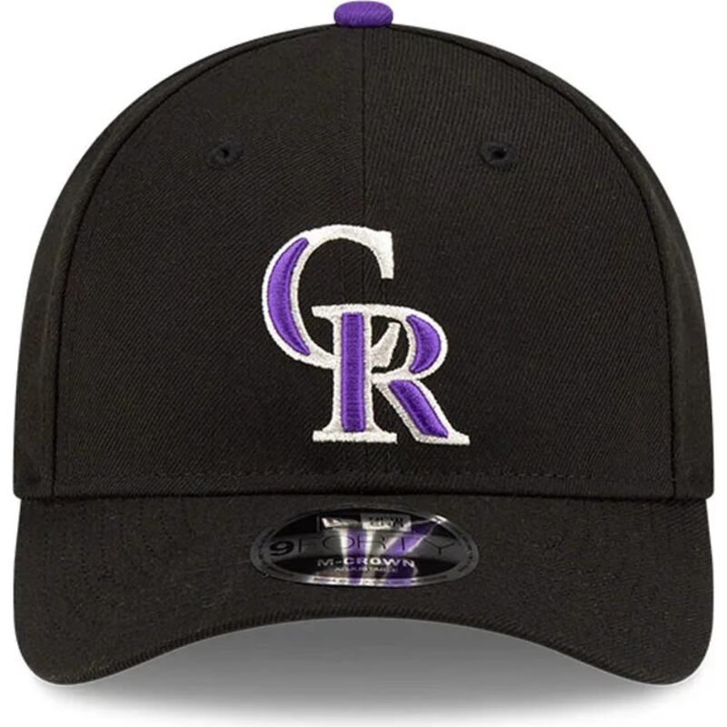 new-era-curved-brim-purple-logo-9forty-m-crown-player-replica-colorado-rockies-mlb-black-snapback-cap