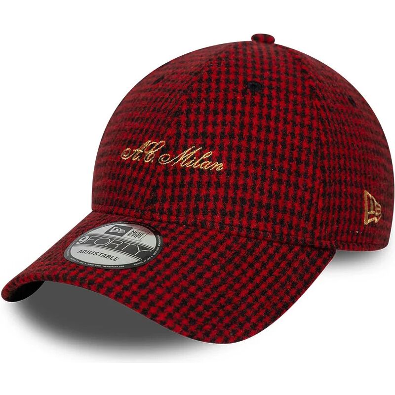new-era-curved-brim-9forty-houndstooth-ac-milan-serie-a-red-adjustable-cap