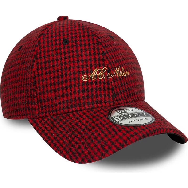 new-era-curved-brim-9forty-houndstooth-ac-milan-serie-a-red-adjustable-cap