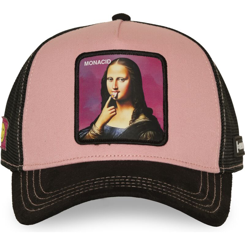 capslab-mona-lisa-acid-art1-mona-monacid-famous-pink-and-black-trucker-hat capslab-mona-lisa-acid-art1-mona-monacid-famous-pink-and-black-trucker-hat