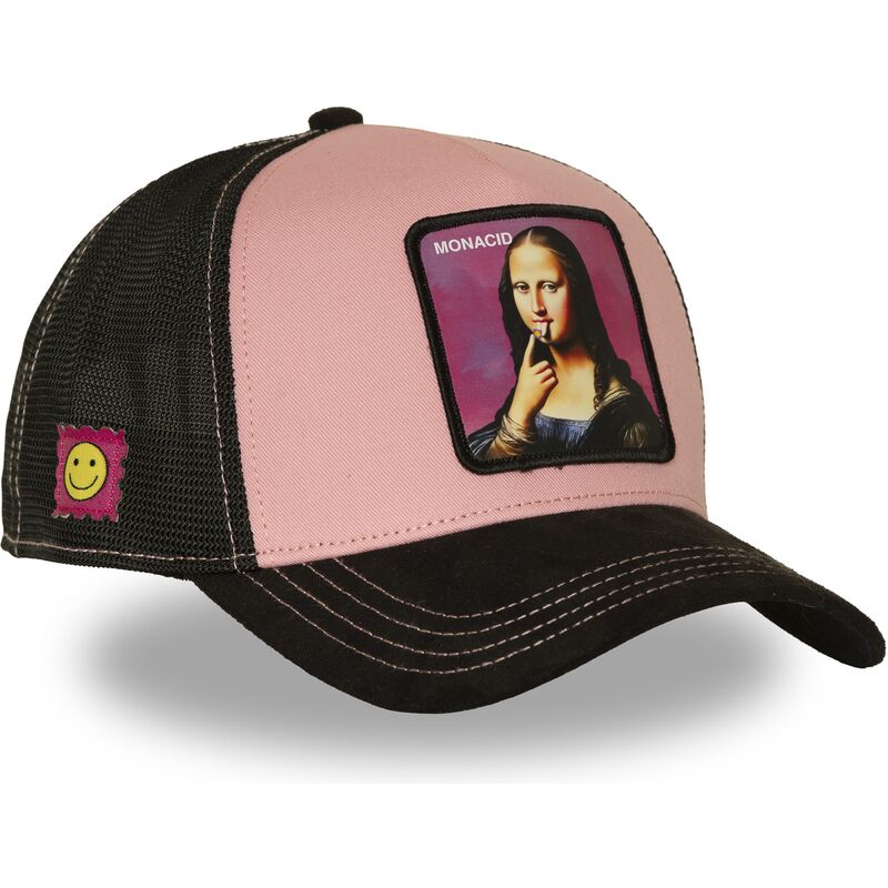 capslab-mona-lisa-acid-art1-mona-monacid-famous-pink-and-black-trucker-hat capslab-mona-lisa-acid-art1-mona-monacid-famous-pink-and-black-trucker-hat