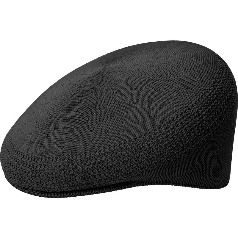 kangol-golden-logo-tropic-504-ventair-black-flat-cap