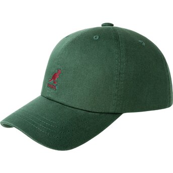 Kangol Curved Brim Red Logo Washed Baseball Algae Green Adjustable Cap