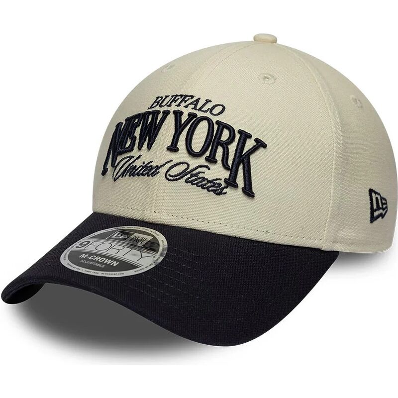 new-era-curved-brim-9forty-m-crown-wordmark-buffalo-new-york-beige-and-navy-blue-adjustable-cap new-era-curved-brim-9forty-m-crown-wordmark-buffalo-new-york-beige-and-navy-blue-adjustable-cap