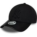 new-era-curved-brim-women-black-logo-9forty-m-crown-a-frame-fabric-mix-new-york-yankees-mlb-black-adjustable-cap