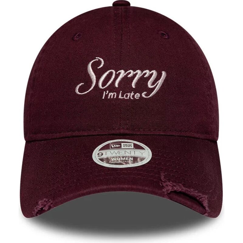 new-era-curved-brim-women-9twenty-slogan-sorry-i-m-late-maroon-adjustable-cap