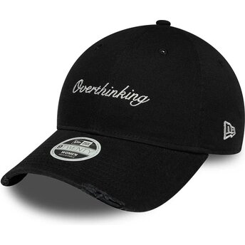 New Era Curved Brim Women 9TWENTY Slogan Overthinking Black Adjustable Cap